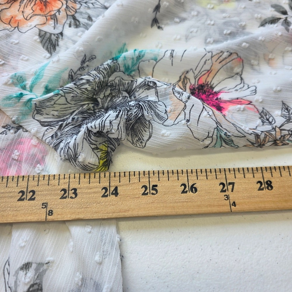 Torrid Floral Clip Dot Kimono White Multi Color Open Front Chiffon Wrap Sz 14/16 - Picture 6 of 8